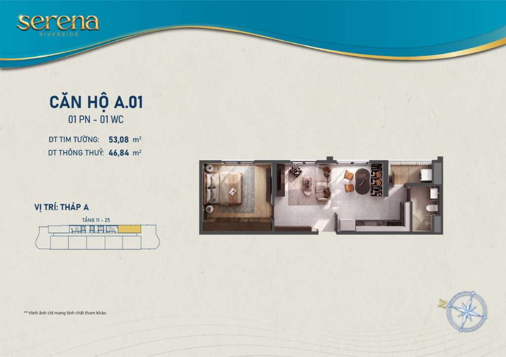 Mặt bằng căn 1PN Serena Riverside