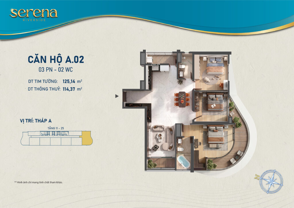 Mặt bằng căn 3PN Serena Riverside