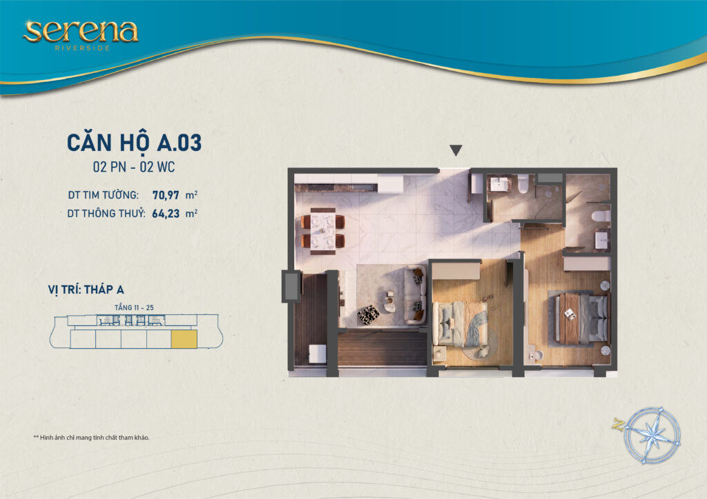 Mặt bằng căn 2PN Serena Riverside