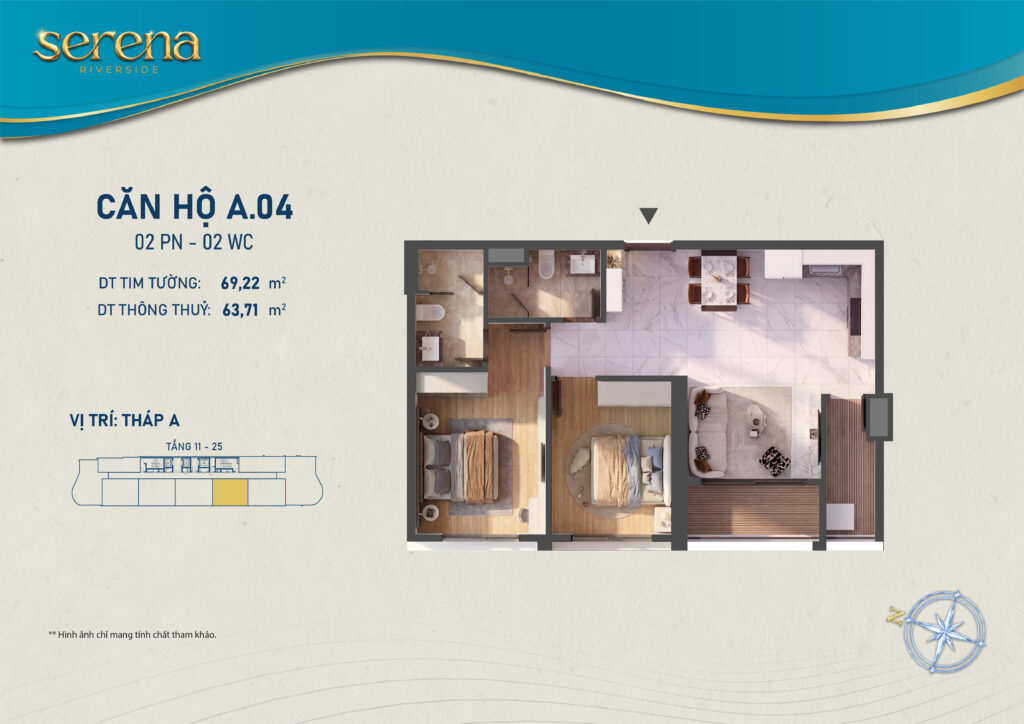 Mặt bằng căn 2PN Serena Riverside