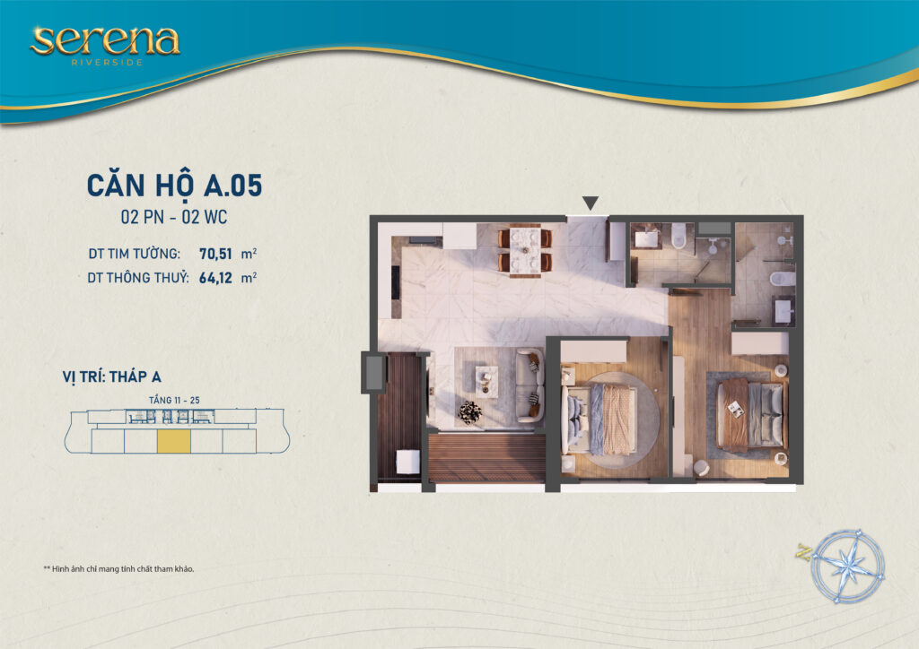 Mặt bằng căn 2PN Serena Riverside