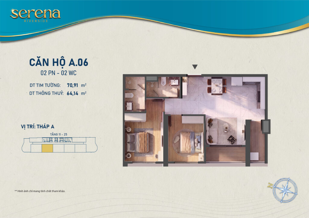 Mặt bằng căn 2PN Serena Riverside