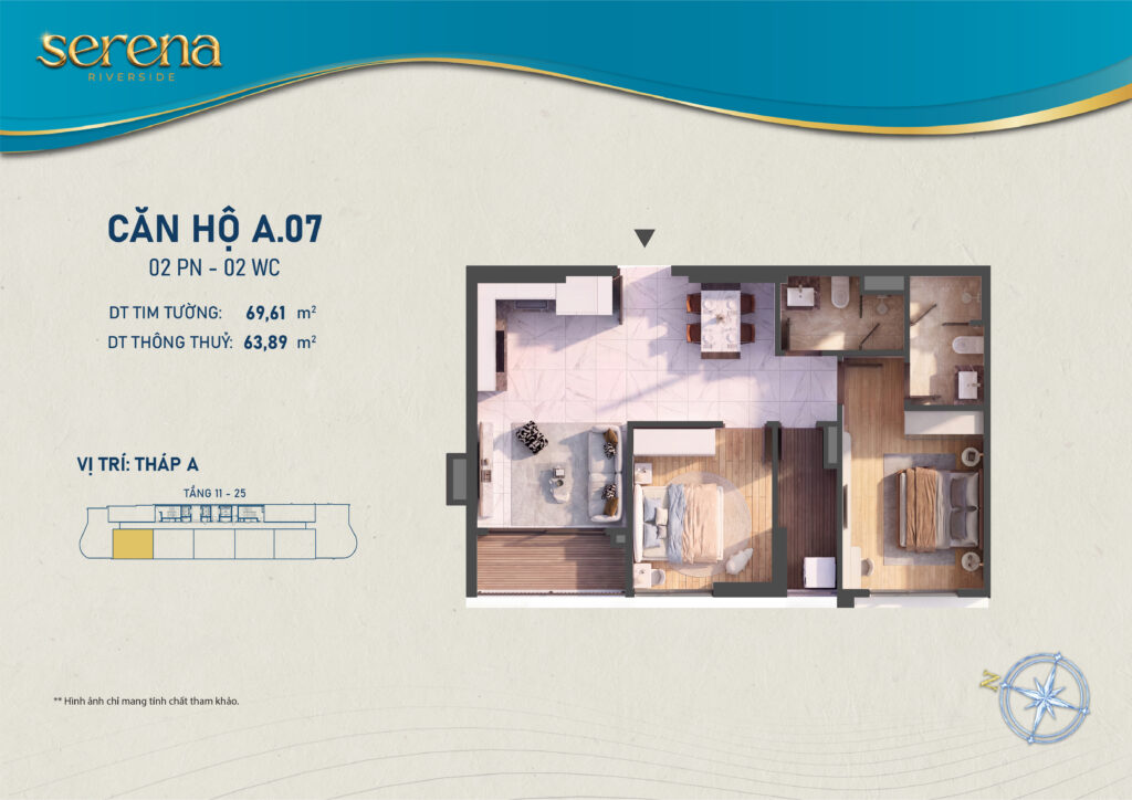 Mặt bằng căn 2PN Serena Riverside
