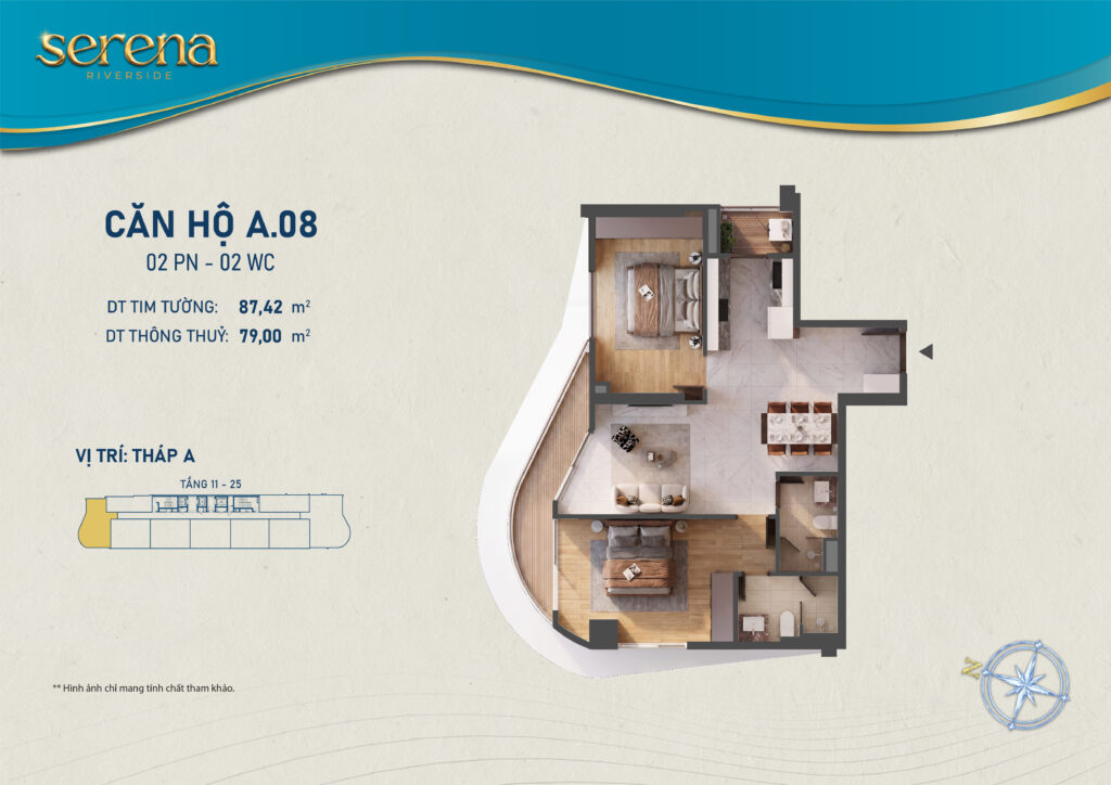 Mặt bằng căn 2PN Serena Riverside