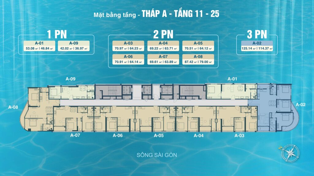 Mặt bằng tháp A tầng 11 tới 25 Serena Riverside