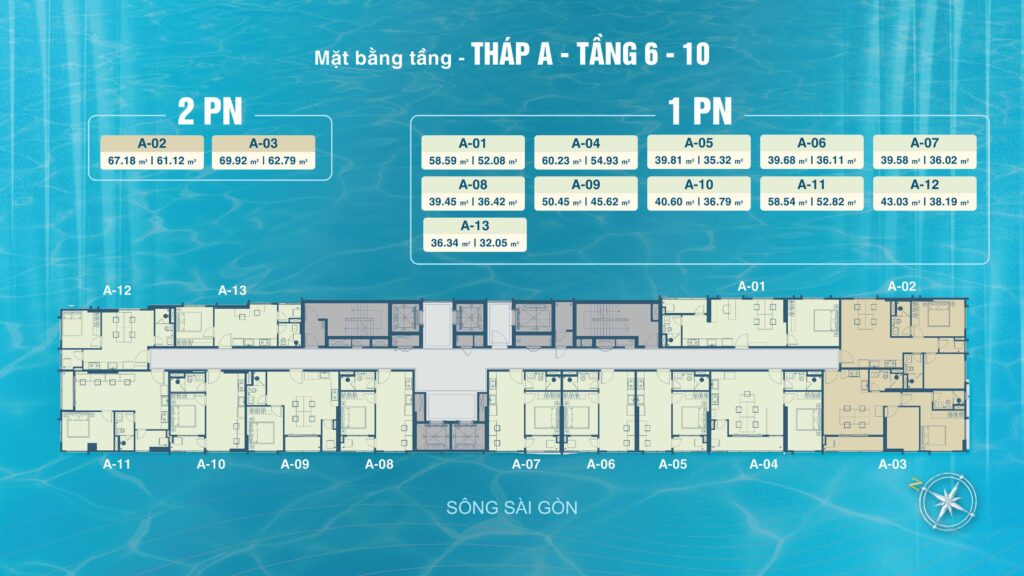 Mặt bằng tháp A tầng 6 tới 10 Serena Riverside