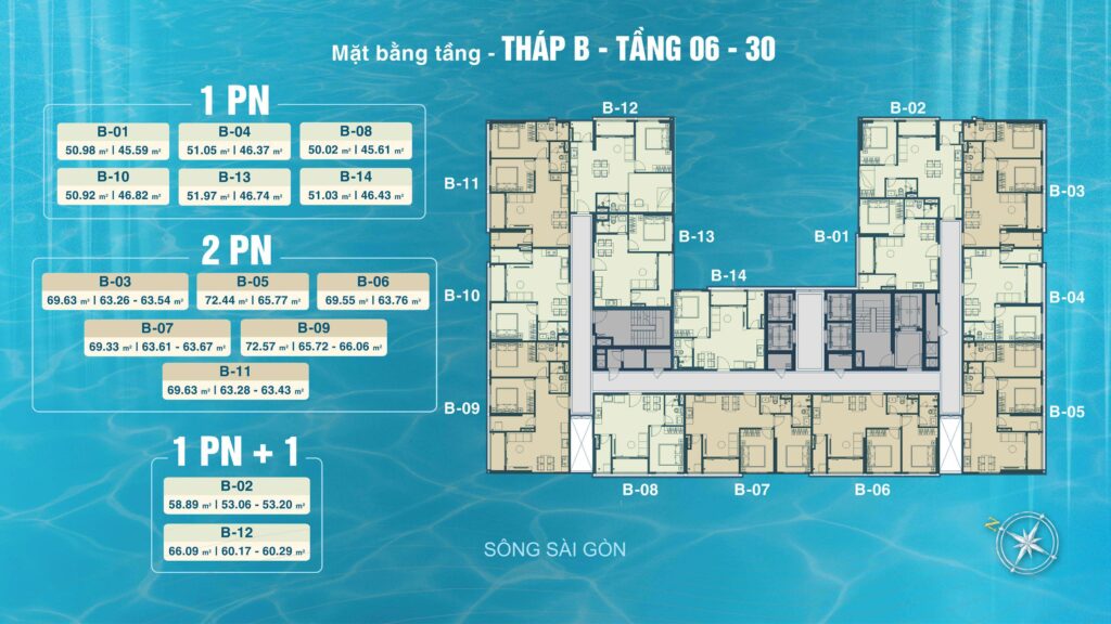 Mặt bằng tháp B tầng 6 tới 30 Serena Riverside